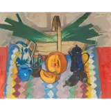 Norman Kirkham, STILL LIFE WITH PUMPKIN & LEEKS