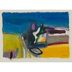 EDGE SKULL by Barbara Rae, mixed media on paper, sold Aug 2021