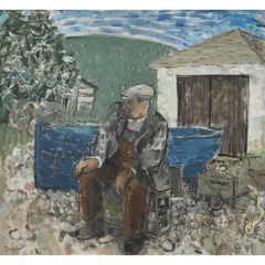 BLUE BOAT by John G. Boyd, oil on canvas, sold Aug 2021