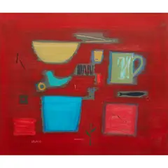 BRIC-A-BRAC by Simon Laurie, oil on board, sold Aug 2021