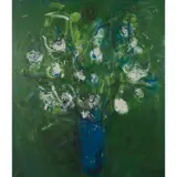 Pierre Devreux, UNTITLED (STILL LIFE OF FLOWERS ON A GREEN GROUND), 1990, oil on canvas