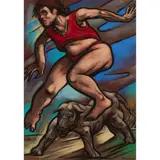 Peter Howson, WOMAN & DOG, pastel