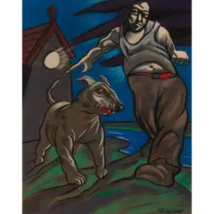 FETCH! by Peter Howson, pastel, sold Aug 2021