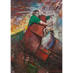 Steven Campbell, TO THE NORTH WITH GOOD LUCK, 1983, oil on paper laid on board