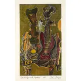 John Byrne, STILL-LIFE WITH GUITAR, Unique hand-coloured screenprint, A/P