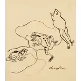 Frogs by Tsuguharu Foujita, Indian ink on paper, sold Oct 2021