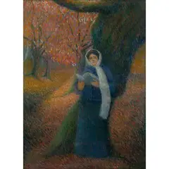 Achille Laugé, Lady Reading in Autumnal Landscape, pastel