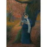 Achille Laugé, Lady Reading in Autumnal Landscape, pastel