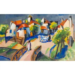 Village Scene, 1922 by Béla Kádár, gouache on paper, sold Oct 2021