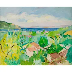 Edward Wolfe, Thassos, Greece, oil and pencil on artist's paper laid on canvas