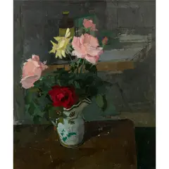 Still Life of Roses, 1958 by Heather Copley, oil on board, sold Oct 2021