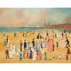 Helen Bradley, Blackpool Sands with Punch and Judy Show, oil on canvas on board