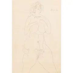 Female Nude, 1964 by F. N. Souza, pen and ink on paper, sold Oct 2021