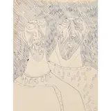 F. N. Souza, Two Heads, 1961, pen and ink on paper