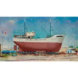 LOBSTER FISHER REFIT, LE FRET by William Crosbie, oil on canvas laid on board, sold Jul 2021