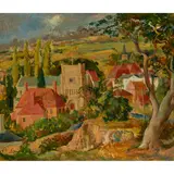HAMPSHIRE VILLAGE by William Crosbie, oil on board, sold Jul 2021