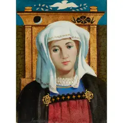 MADONNA by William Crosbie, oil and gold paint on canvas board, sold Jul 2021
