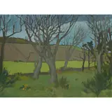 Frances Walker, TREES AND PLOUGHED FIELDS, oil on board