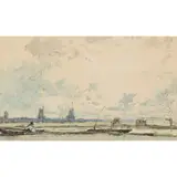 James McBey, BOATMAN ON A CANAL, pen and ink and watercolour