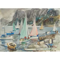Adam Bruce Thomson, ASSEMBLING FOR THE REGATTA, watercolour