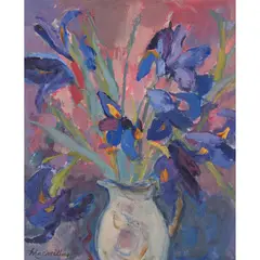 Sheila Macnab MacMillan, IRISES, oil on canvas