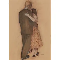 Alexandra Gardner, BALLROOM DANCERS, watercolour and pencil on buff paper