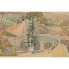 TORGOYLE BRIDGE by Robert Scott Irvine, pencil and watercolour on buff paper, sold Jul 2021