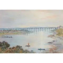 TRAIN THROUGH BERWICK by Frank Watson Wood, watercolour, sold Jul 2021