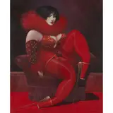 James McNaught, LADY IN RED, gouache on paper