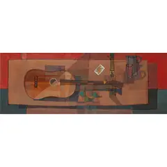 Carlo Rossi, STILL LIFE WITH GUITAR, oil and collage on board