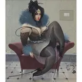 James McNaught, LADY IN BLACK, gouache on paper