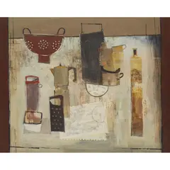 Margaretann Bennett, BEACH ARRANGEMENT ON A WORN WHITE TABLE, acrylic on board