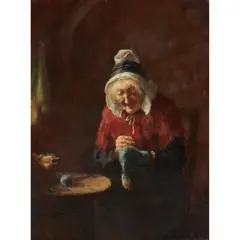 Tom McEwan, DARNING SOCKS, oil on canvas