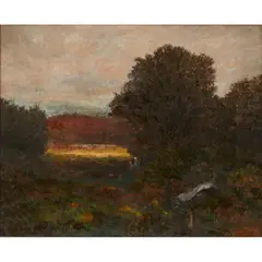 NEW ENGLAND LANDSCAPE WITH FIGURES by George William Whitaker, oil on canvas, sold Jul 2021