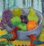 Jeanette Lassen, STILL LIFE WITH BIRDS, oil on board