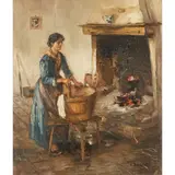Eugen Dekkert, LAUNDRY DAY, oil on canvas laid to board