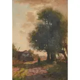 Johannes Karel Leurs, TREES BY THE ROAD, Oil on canvas