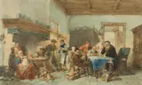 Herman Frederick Carel ten Kate, RENT DAY, watercolour and a companion by the same hand (2)