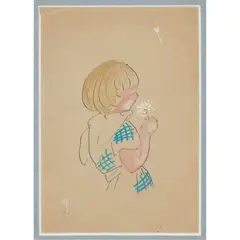 Cecile Walton, MAKE A WISH, Mixed media on buff paper, and two unframed illustrated cards, one by Walton and the other by Florence St John Cadell (3)