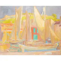 Alexander Graham Munro, BOATS IN HARBOUR, Oil on canvasboard