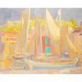 Alexander Graham Munro, BOATS IN HARBOUR, Oil on canvasboard