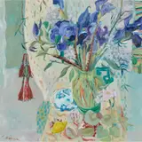 Brenda Lenaghan, STILL LIFE WITH IRISES, oil on board