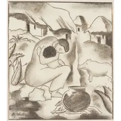 PICNEE by William Johnstone, charcoal, sold Mar 2021
