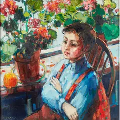 Mary Gallagher, BOY AT THE WINDOW, oil on canvas