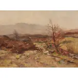 William Marshall Brown, SHEEP GRAZING BY A COUNTRY ROAD, oil on canvas