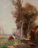 William Watt Milne, HORSES WATERING, oil on canvas