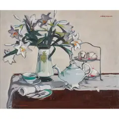 WHITE LILIES by Norman Kirkham, oil on canvas, sold Mar 2021