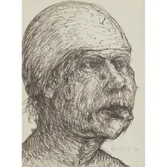 PORTRAIT STUDY by John Bellany, 1964, ink on paper, sold Jan 2021