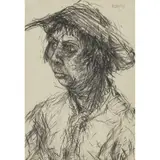 John Bellany, PORTRAIT STUDY: WOMAN IN A HAT, POSSIBLY THE ARTIST'S MOTHER, 1962, charcoal