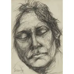 PORTRAIT STUDY: SLEEPING by John Bellany, charcoal, sold Jan 2021